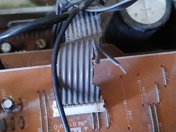 Two wires separated from a ribbon cable.